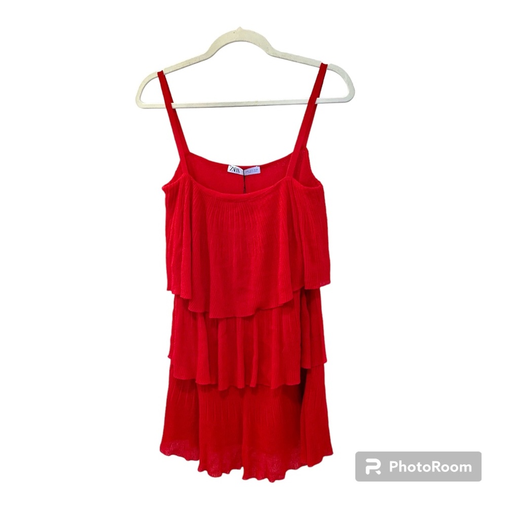 NWT Zara red pleated Italian knit mini dress, Size Small